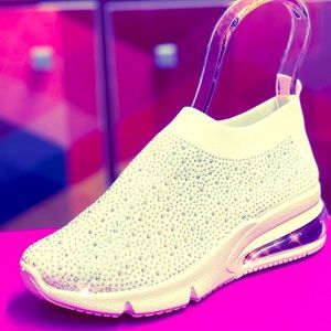 2 Left! Italina Knitted Sparkly Embellished Platform Slip-On Sock Sneaker